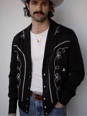 H Bar C Bolero Western Jacket L Black White Horseshoe Tencel Rockabilly Bob Will